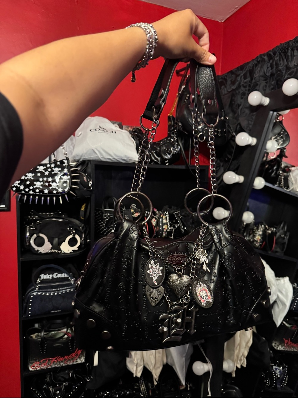 Ed Hardy studded bag with silver hardware
